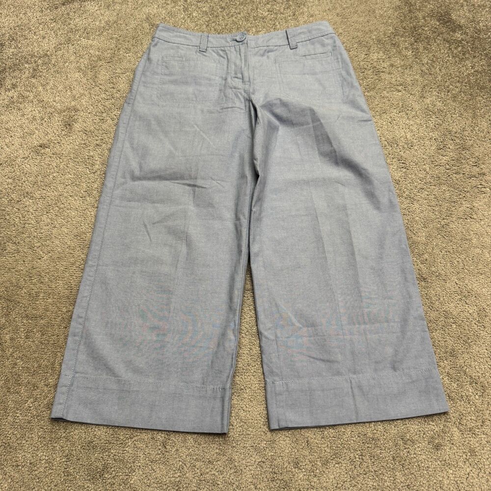 Talbots Wide Leg Crop Chambray Culottes Pants Womens 4P Blue Lightweight Cotton